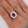 Art Deco 4.05 Carat Ruby and Old Euro Diamond Halo Platinum Ring - AGL Certified
