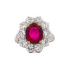 Art Deco 4.05 Carat Ruby and Old Euro Diamond Halo Platinum Ring - AGL Certified