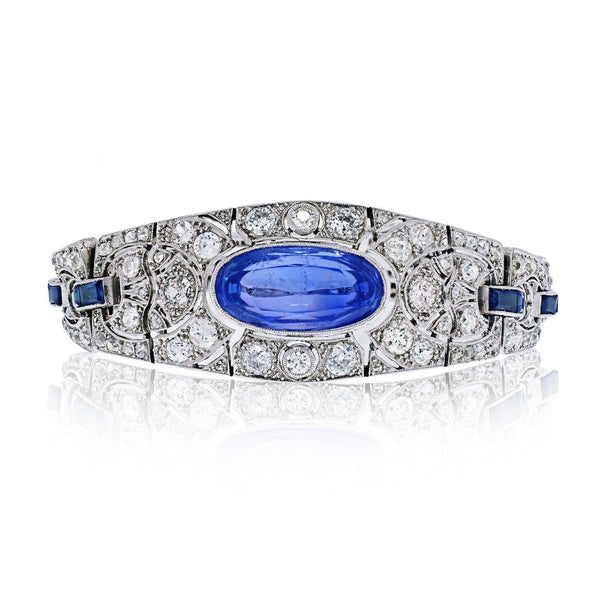 alt
Bracelet de l’époque Art déco en saphir de Ceylan ovale de 20 carats et diamants taille ancienne européenne