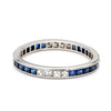 Art Deco French Cut Diamond & Sapphire Platinum Full Eternity Wedding Band Ring
