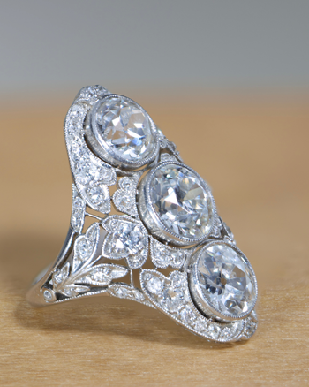 Art Deco Top River Vertical Set 6 Carat Old Euro Cut Diamond and Platinum Ring – Assay Jewelers