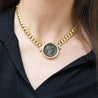 Authentic Constantine Roman Coin Bezel 18K Gold Cuban Chain Necklace