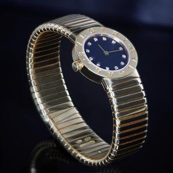 Bulgari Tubogas BB23 18K Yellow Gold Diamond Dial 26mm Ladies Watch Full Set – Assay Jewelers