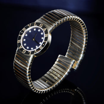 Bulgari Tubogas BB23 18K Yellow Gold Diamond Dial 26mm Ladies Watch Full Set – Assay Jewelers