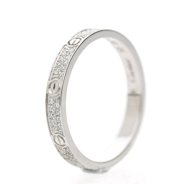 Cartier Love 18K White Gold Full Diamond Pavé Screw Motif Wedding Band Ring
