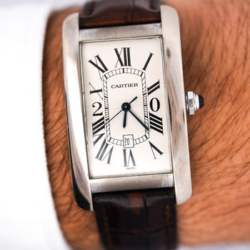 Cartier Tank Americaine 1741 White Gold Automatic Watch 20 Years Service Edition – Assay Jewelers