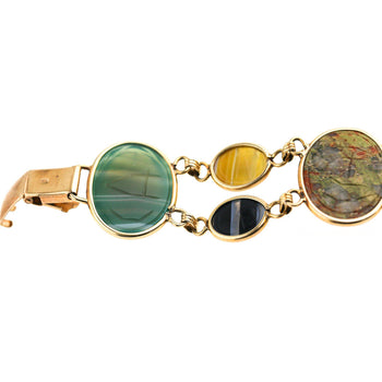 Carved Scarab Beetle 14K Gold Multicolor Hardstone Egyptian Revival Bracelet – Assay Jewelers