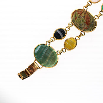 Carved Scarab Beetle 14K Gold Multicolor Hardstone Egyptian Revival Bracelet – Assay Jewelers