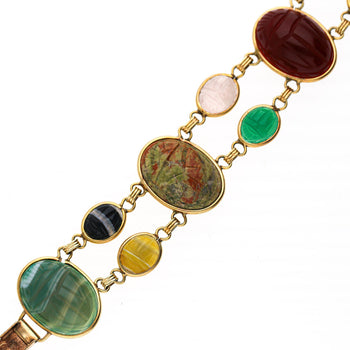 Carved Scarab Beetle 14K Gold Multicolor Hardstone Egyptian Revival Bracelet – Assay Jewelers