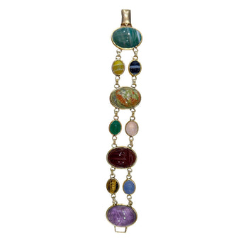 Carved Scarab Beetle 14K Gold Multicolor Hardstone Egyptian Revival Bracelet – Assay Jewelers