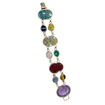 Carved Scarab Beetle 14K Gold Multicolor Hardstone Egyptian Revival Bracelet – Assay Jewelers