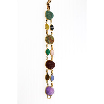 Carved Scarab Beetle 14K Gold Multicolor Hardstone Egyptian Revival Bracelet – Assay Jewelers