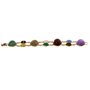 Carved Scarab Beetle 14K Gold Multicolor Hardstone Egyptian Revival Bracelet – Assay Jewelers