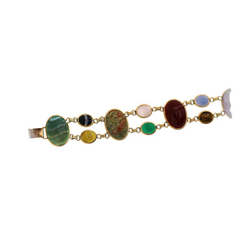 Carved Scarab Beetle 14K Gold Multicolor Hardstone Egyptian Revival Bracelet – Assay Jewelers