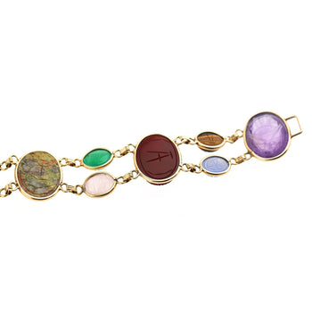 Carved Scarab Beetle 14K Gold Multicolor Hardstone Egyptian Revival Bracelet – Assay Jewelers