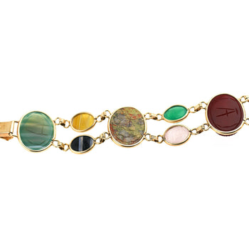 Carved Scarab Beetle 14K Gold Multicolor Hardstone Egyptian Revival Bracelet – Assay Jewelers