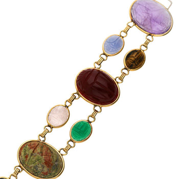 Carved Scarab Beetle 14K Gold Multicolor Hardstone Egyptian Revival Bracelet – Assay Jewelers