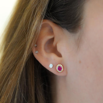 Certified 1 Carat Ruby Diamond Halo Stud Earring in 14K – Assay Jewelers