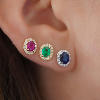 Certified 1 Carat Ruby Diamond Halo Stud Earring in 14K – Assay Jewelers