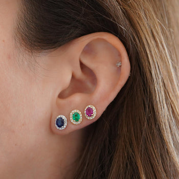 Certified 1 Carat Ruby Diamond Halo Stud Earring in 14K – Assay Jewelers
