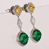 Certified 11.69 Carat Colombian Emerald & Yellow Diamond Drop Earrings
