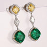 Certified 11.69 Carat Colombian Emerald & Yellow Diamond Drop Earrings