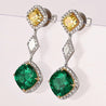 Certified 11.69 Carat Colombian Emerald & Yellow Diamond Drop Earrings