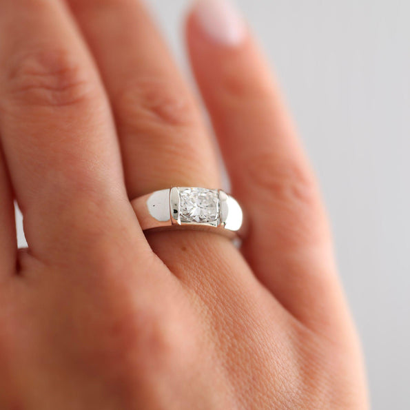 Chaumet Paris GIA Certified Cushion Cut Diamond 18K White Gold Tension Set Ring