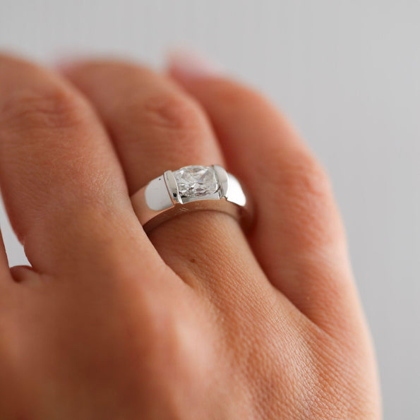 Chaumet Paris GIA Certified Cushion Cut Diamond 18K White Gold Tension Set Ring