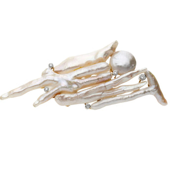 "Chicken Feet" Baroque Pearl Diamond Pin Pendant Brooch 18K Gold – Assay Jewelers