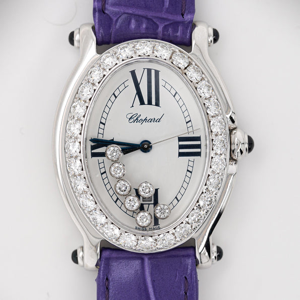 Chopard Happy Sport Floating Diamond & Diamond Bezel Purple Leather Strap Watch