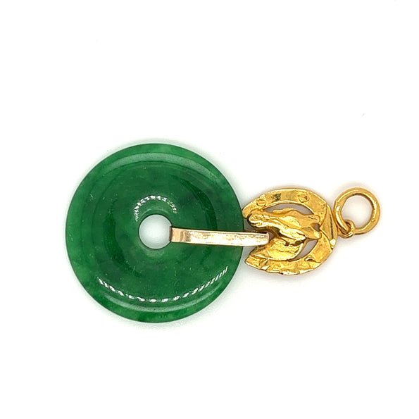 Pendentif disque circulaire en jade, monture cheval en or 24 carats