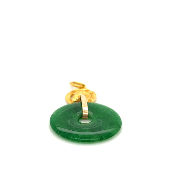 Pendentif en jade disque circulaire, serti cheval en or 24k