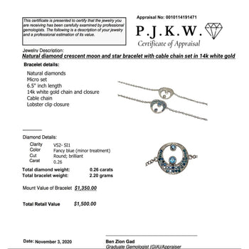 Crescent Moon and Star Diamond Bracelet in 18k White Gold – Assay Jewelers