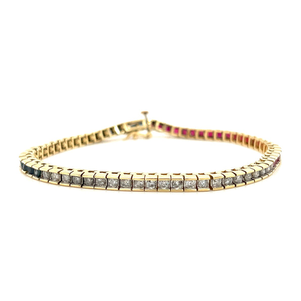 Bracelet tennis en diamant, rubis et saphirs | Bracelet tennis en pierres précieuses rouge, blanc et bleu