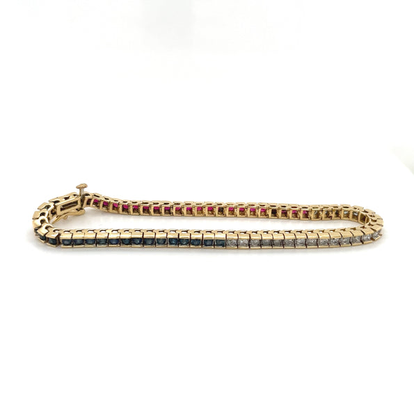 Bracelet en diamants, rubis et saphirs | bracelet de tennis en pierres rouges, blanches et bleues