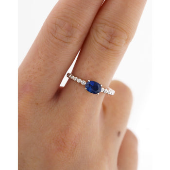 East West Oval Blue Sapphire and Diamond 18K White Gold Textured Ring – Assay Jewelers