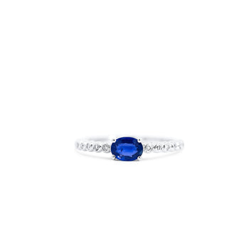 East West Oval Blue Sapphire and Diamond 18K White Gold Textured Ring – Assay Jewelers