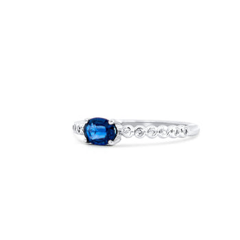 East West Oval Blue Sapphire and Diamond 18K White Gold Textured Ring – Assay Jewelers