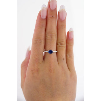 East West Oval Blue Sapphire and Diamond 18K White Gold Textured Ring – Assay Jewelers