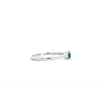 East West Oval Blue Sapphire and Diamond 18K White Gold Textured Ring – Assay Jewelers