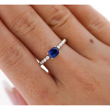 East West Oval Blue Sapphire and Diamond 18K White Gold Textured Ring – Assay Jewelers