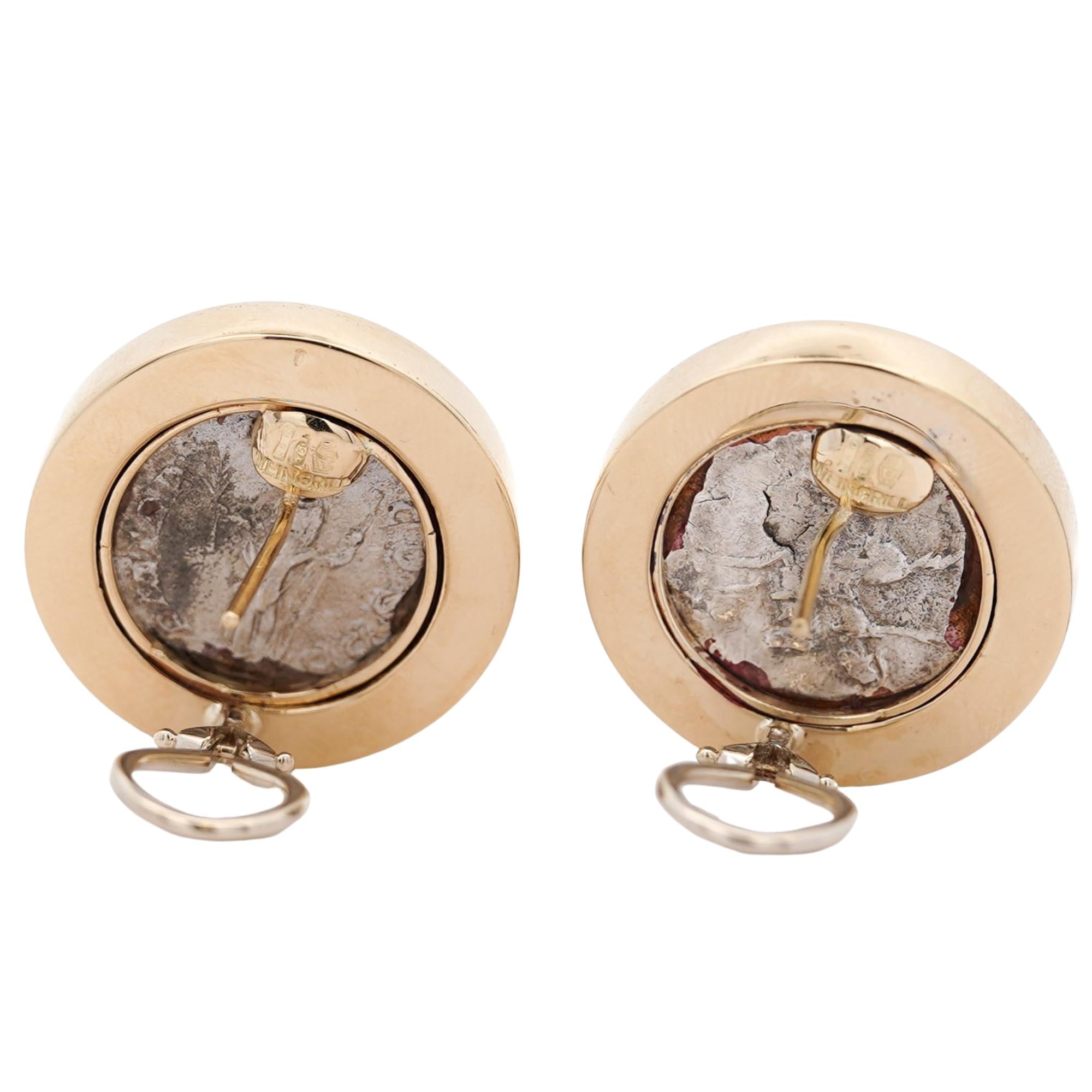 Estate Victorian Elagabalus Denarius 18K Gold Antique Roman Coin Clip-On Earring