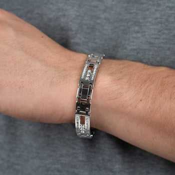 Bracciale da uomo a maglie con diamanti naturali incastonati a canale flottante in oro bianco 14K – Assay Jewelers