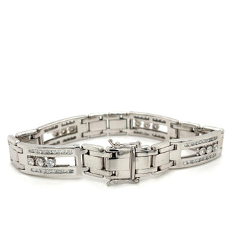 Bracciale da uomo a maglie con diamanti naturali incastonati a canale flottante in oro bianco 14K – Assay Jewelers