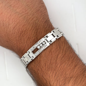 Bracciale da uomo a maglie con diamanti naturali incastonati a canale flottante in oro bianco 14K – Assay Jewelers