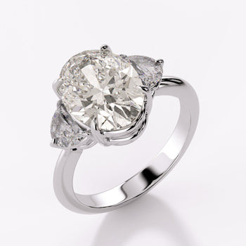 GIA 4.02 Carat Oval Cut Diamond E/VS2 Three Stone Half Moon Sidestone Ring – Assay Jewelers