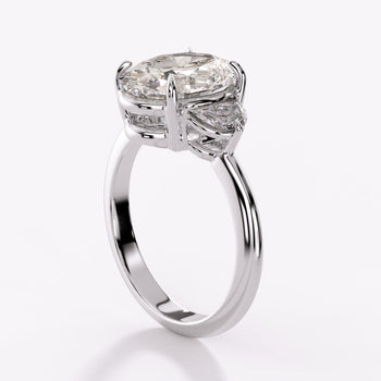 GIA 4.02 Carat Oval Cut Diamond E/VS2 Three Stone Half Moon Sidestone Ring – Assay Jewelers
