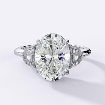 GIA 4.02 Carat Oval Cut Diamond E/VS2 Three Stone Half Moon Sidestone Ring – Assay Jewelers