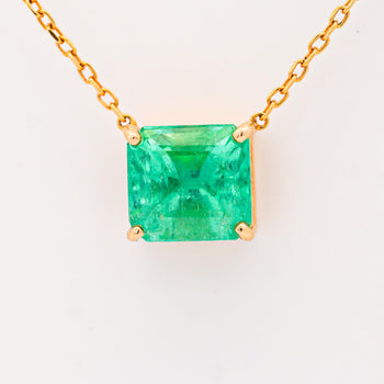 GIA 4.02 Ct Colombian Emerald Solitaire Floating 18K Gold Pendant Necklace – Assay Jewelers